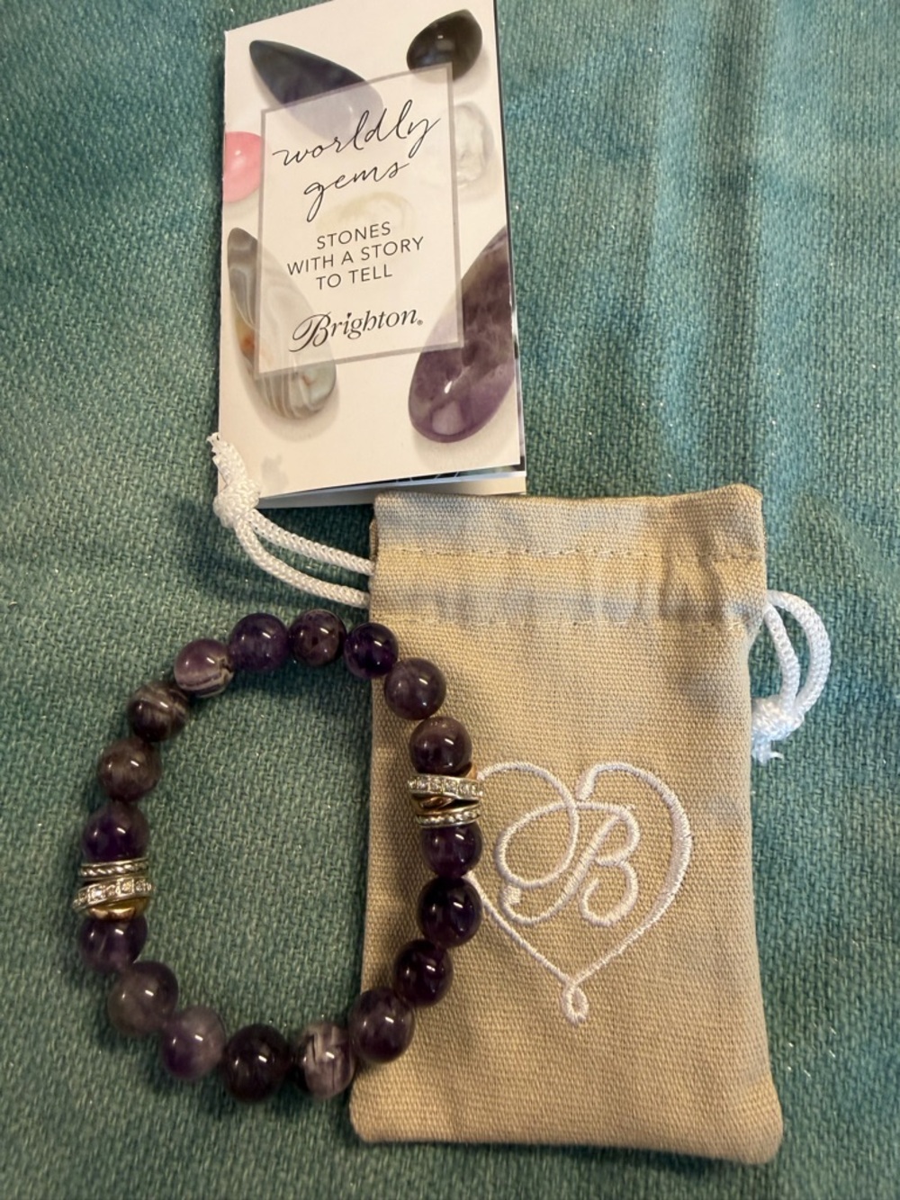 Brighton Purple Amethyst Beaded Bracelet with Gold & Silver Crystal Accents